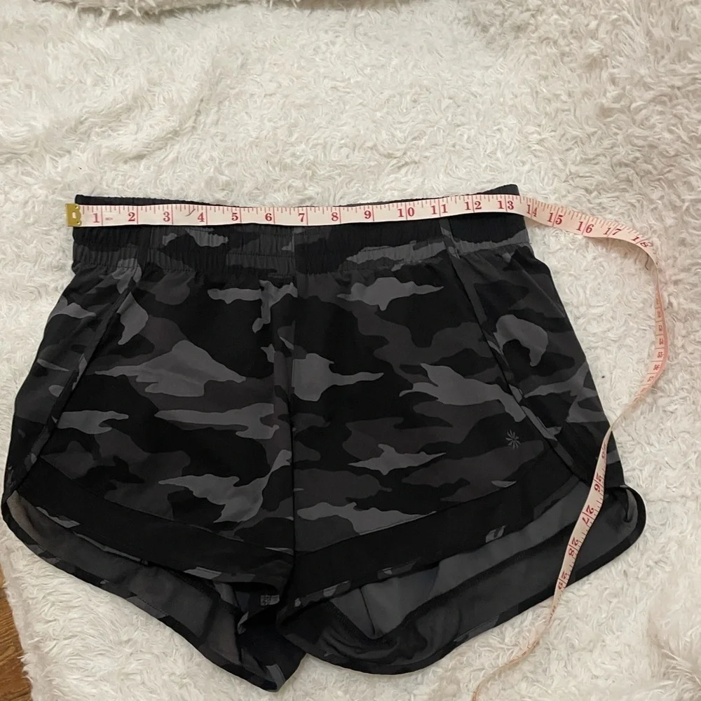 Athleta Black Camouflage Mesh Racer Shorts